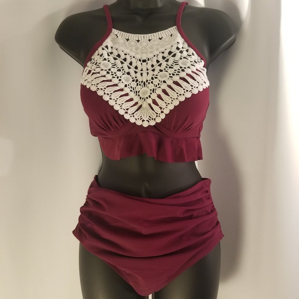 NWT Lace Panel Merlot Bikini Set